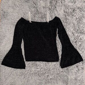 NWOT Venus Sweater Cold Shoulder Faux Pearl Adjustable Shoulder Ties Size S